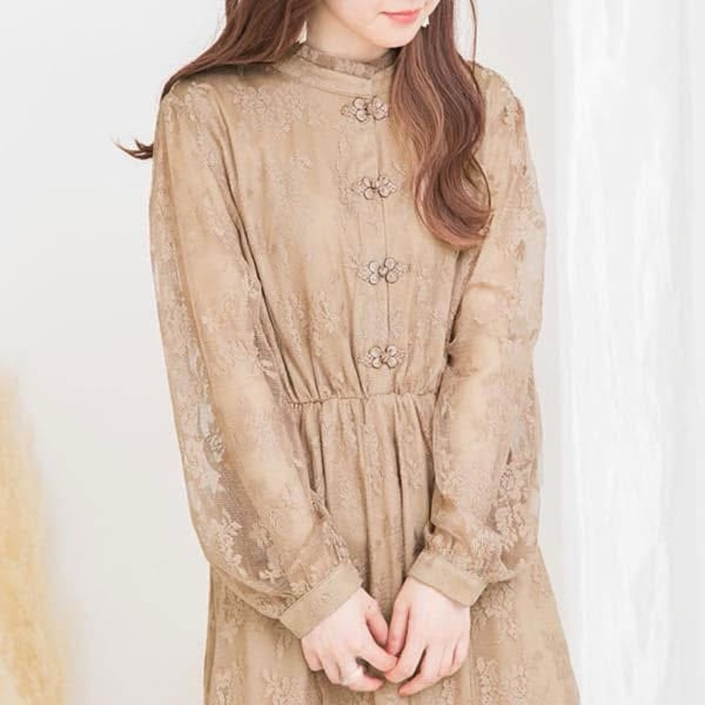 Elegant China style Long Sleeve Lace Dress